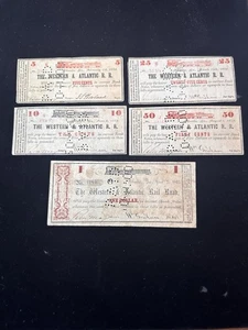 Complete Set of Five 1862 Western & Atlantic Railroad Notes Atlanta, GA 5c to $1 - Picture 1 of 5