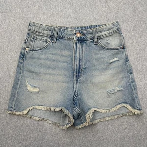 H&M Jeans Shorts Girls 14 High Rise Light Blue Denim Distressed Adjustable Waist - Picture 1 of 8