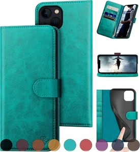 For iPhone 15 6.1" Leather Wallet case RFID Blocking 4 Credit Card Holder Real - Picture 1 of 7
