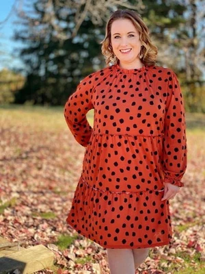 LuLaRoe Annabelle платье оранжевый черный точка XL эластичный крестьянин длинным рукавом с Ярлыками - Изображение 1 из 2