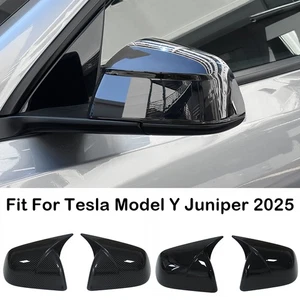 For Tesla Model Y Juniper 2025 Add-on Black/Carbon Side Mirror Cover Trim Caps - Picture 1 of 10