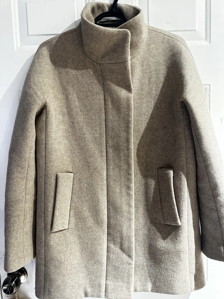 J. Abrigo de ciudad Preppy con cremallera completa cuello alto forrado mezcla de lana Crew gris talla 6 usado en excelente estado Foto 1 de 4