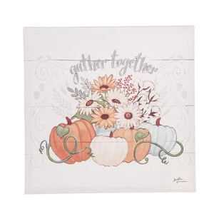"Gather Together" Fall Pumpkins & Flowers Decorative Canvas Wall Art 15.75" - Picture 1 of 3
