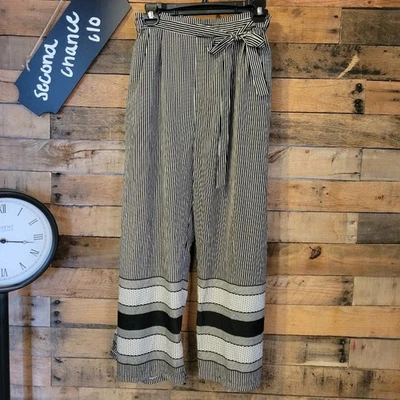 Angie Mujer Pantalón Palazzo Rayas Negro y Crema Talla Pequeña Foto 1 de 4
