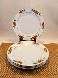 Royal Norfolk Weihnachten Essteller 4er Set Weihnachtsstern Stechpalme Goldrand 10,5" - Bild 1 von 7