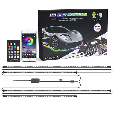 4Pcs RGB LED Strip Under Car Tube Underbody Underglow Neon Light Kit Remote +APP - Image 1 of 4