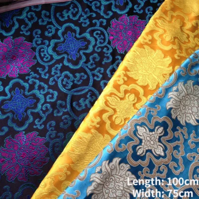 75*100cm Chinese Brocade Damask Fabric Craft Faux Silk Satin Floral Retro DIY - Image 1 of 4