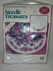Needle Treasures Counted Cross Stitch Poinsettia Tree Skirt Sealed - Picture 1 of 10