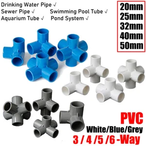 PVC 3/4/5/6-Way Elbow Connector Pipe Fittings 20/25/32/40/50mm White/Blue/Grey - Picture 1 of 68