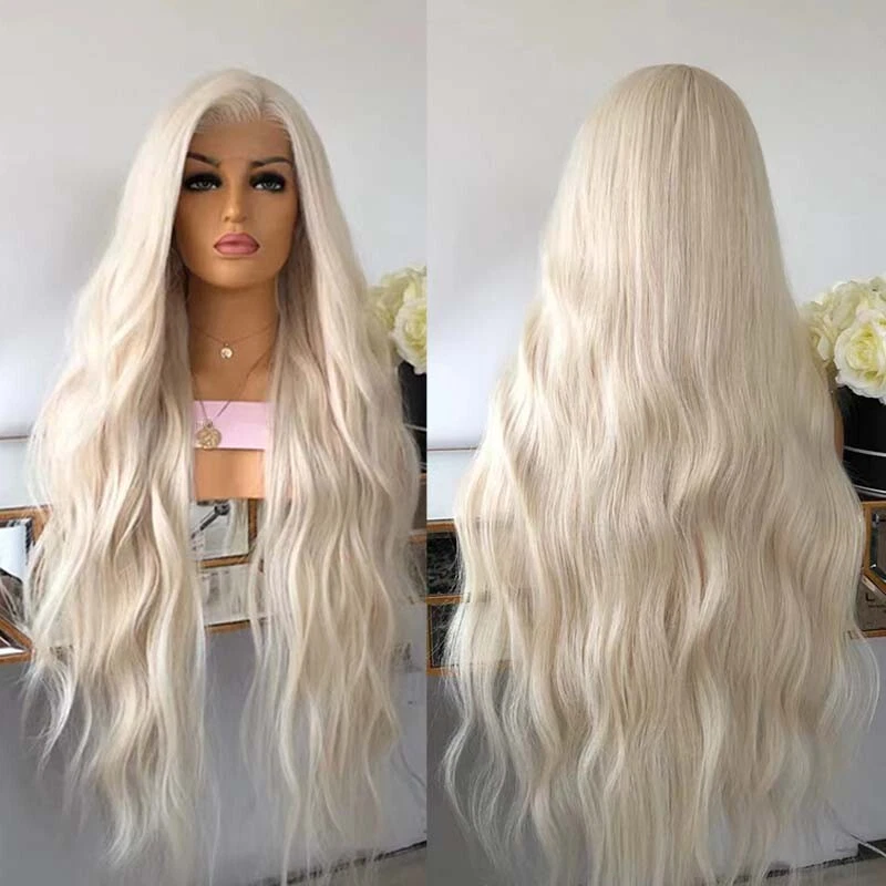 Platinum blond Lace front wig Natural wavy Synthetic hair Heat resistant Long - Image 1 of 4
