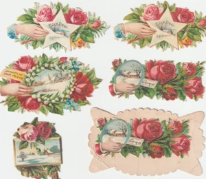 C 1890 Lot 6 Victorian Floral Rose Valentine Card Paper Scrap Scrapbook Antique - Picture 1 of 3