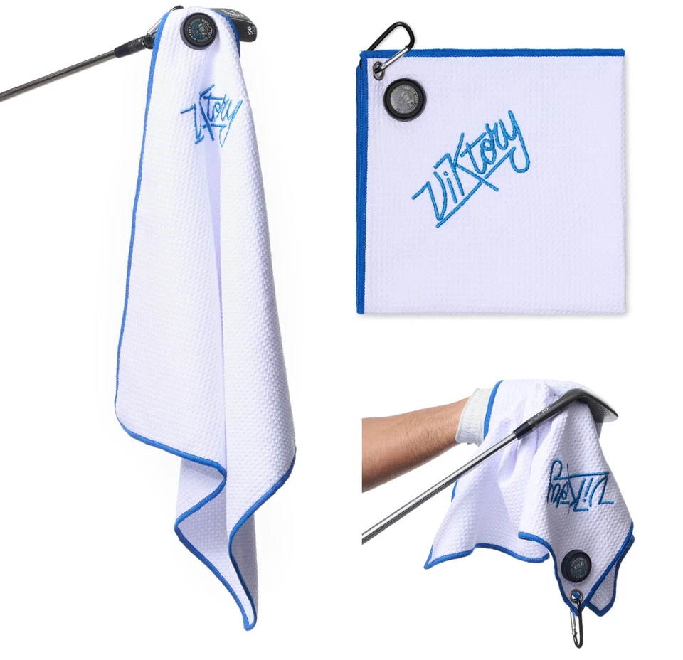VIKTORY GOLF APPAREL Microfiber Magnetic Golf Towel & Ball Marker - 18" x 18" (45 cm x 45 cm) (White)
