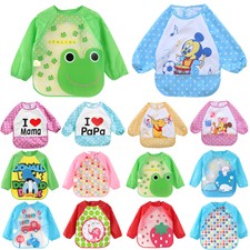 Baby Kid Feeding Bibs With Long Sleeve Plastic Feeding Smock Apron Cartoon Print