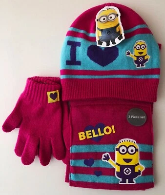 GEORGE Minions Bello! Hat, Scarf And Gloves Set, 8-12 years