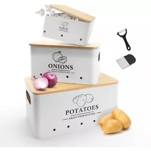 Kitchen Vegetable Storage 3 Piece, Metal Onion Garlic Potato Storage Set - Picture 1 of 6