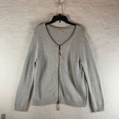Cárdigan de algodón gris tejido texturizado Poetry para mujer cremallera completa cuello en V talla 14 Foto 1 de 4