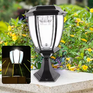 Outdoor Solar Powered LED Light Pillar Light Post Lamp Garden Yard Fence Lantern - Picture 1 of 15
