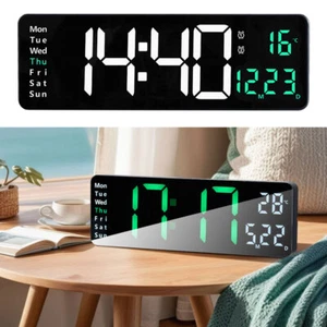 Large LED Digital Wall Clock Indoor Temperature Date Alarm Clock for Home Office - Picture 1 of 37