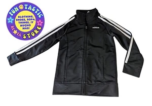 ADIDAS Zippered Jacket Boys Sz 4 Black White Stand Up Collar & White Lines Arms - Picture 1 of 8