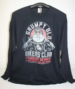 Grumpy Old Bikers Club- Never Happy Unless Riding Long Sleeve T-Shirt, 2XL Black - Picture 1 of 5