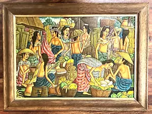 Vintage Suasa Original Balinese Ubud Oil on Canvas Signed and Framed 31" x 23" - Picture 1 of 11