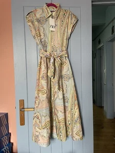 BNWT Zara Cotton midi belted dress Paisley Print XS /uk 8 - Picture 1 of 4