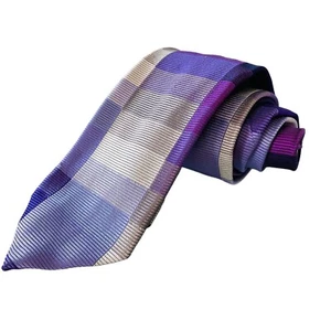 Duchamp London Silk Necktie Purple Blue Gray Rectangles NWT $130 - Picture 1 of 6