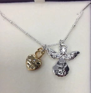 Equilibrium Schutzengel HALSKETTE 2 Charm Anhänger silber HALTEN SIE MICH SICHER Geschenkbox - Bild 1 von 2