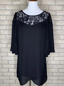 Vintage Charlotte Russe Black Semi Opaque Lace Dress With Bell Sleeves Medium - Picture 1 of 9