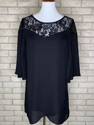 Vestido de renda vintage Charlotte Russe preto semi opaco com mangas de sino médio - Imagem 1 de 4