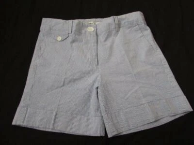 JENNIFER & GRACE Mujer 8 Azul Blanco Algodón Elástico Seersucker Pantalones Cortos Puños Foto 1 de 4