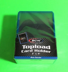 25 TOPLOAD CARD HOLDERS -BLUE BORDER, FOR TRADING CARDS,12M 3 X 4 RIGID PLASTIC - Picture 1 of 3