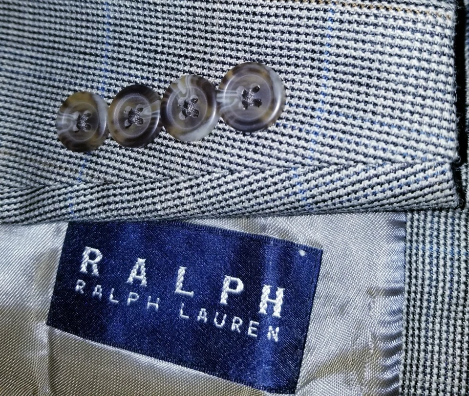 Chaqueta Blazer Abrigo Deportivo 46R Ralph Lauren Marrón Azul Micro Cuadros Seda Lana Tweed Foto 1 de 4