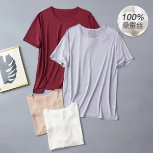 Men 100% Mulberry Silk Knitted T Shirts Underwear Short Sleeve Tops Shirt Cool - Picture 1 of 24