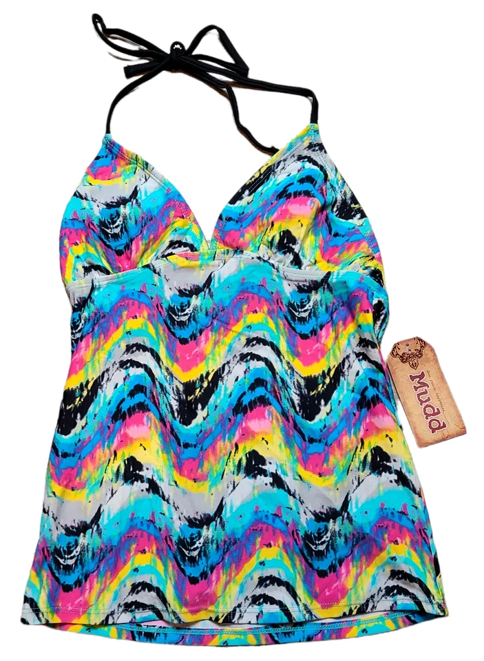 Mudd Women's Bathing Suit Tankini? Top Size Small Multi Color Tie Neck TOP ONLY  - Image 1 of 2