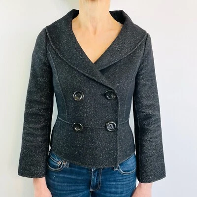 Egoist Glam Size S 8 Black & Metallic Double Breasted Fitted Jacket Designer - Image 1 of 4