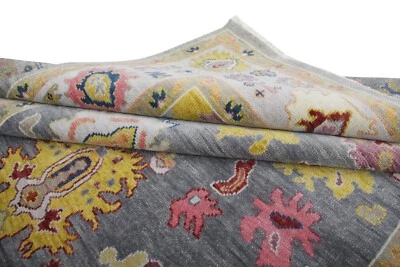 Alfombras de salón tradicionales hechas a mano grises 8x10, alfombra de piso moderna Foto 1 de 4