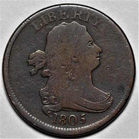 1805 Draped Bust Half Cent - Medium 5 - Scratched - US 1/2c Copper Penny - L37 Cover