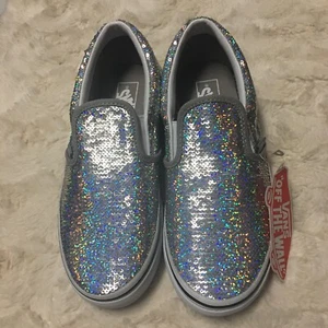 Vans Girls Sequin Silver Slip-On kids Classic Sz3.0 New - Picture 1 of 12