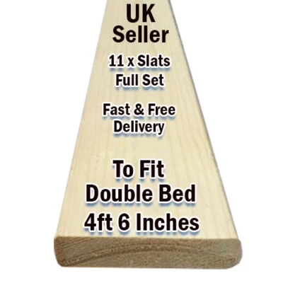 KSMDIRECT Wooden Bed Slats Double Replacement Bed Slats For 4ft 6 Double 136.5cm Set of 11