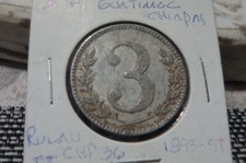 Mexico token 3 cents Guatimoc Chiapas 1893-97 Aluminum Rulau Chp 36
