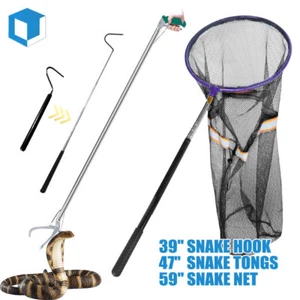 Snake Catcher Handling Tool Set – 47" Tongs & 59" Reptile Grabber Net & 39" Hook - Picture 1 of 27