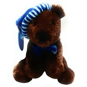 Christmas Teddy Bear Plush 14" Blue Snowflakes Hat and Boa  - Picture 1 of 2