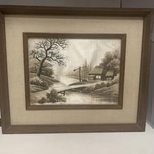 Vtg Water Oriental Asian Art Silk Thread Embroidery Needlework - Picture 1 of 9