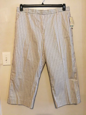 Calça Feminina Kim Rogers 18 Média Plus Capri Marrom Preto Branco Listrado Shannon - Imagem 1 de 4