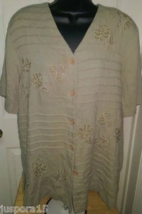 Alfred Dunner Womens Shirt Top Blouse Size 18 Green Floral Linen - Picture 1 of 4