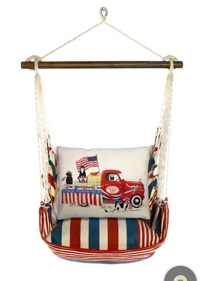 NEW Hanging Rope Chair Swing Magnolia Casual Hammock America Stripes In/Outdoor - Image 1 of 4