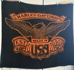 Vintage Biederlack Harley Davidson MADE IN USA Fleece Throw Blanket 55”x50” - Picture 1 of 11