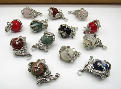 Лот из 13 различных драгоценных камней дракон мяч подвески - Изображение 1 из 4