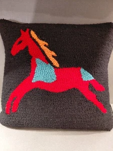 Vtg. Pendelton Throw Pillow Black With Red Horse - Picture 1 of 8